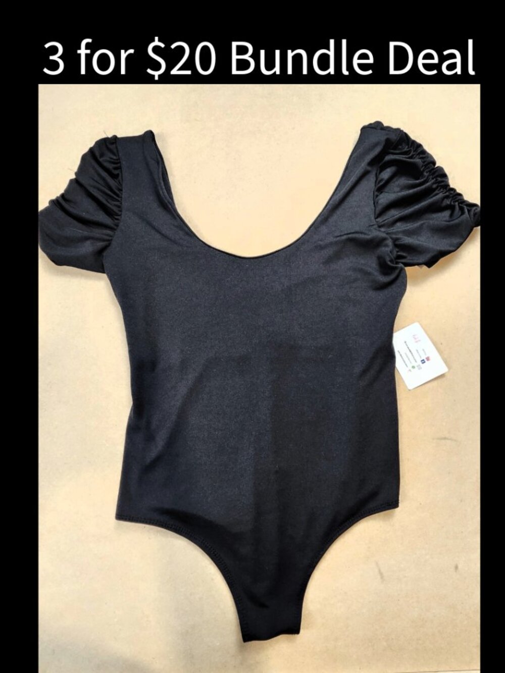 🚨 Black Bodysuit Medium Dancewear NWT Two for Tango Short Sleeve
